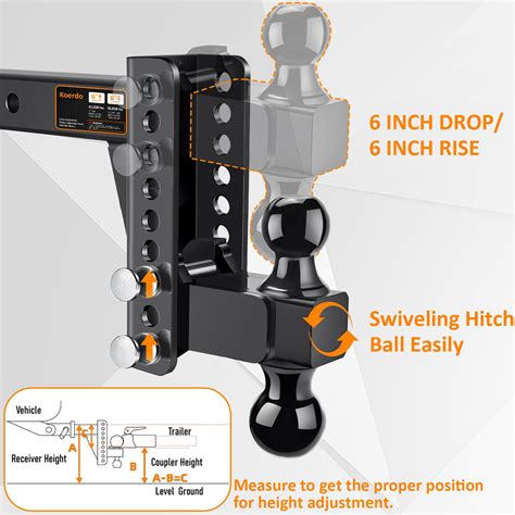 Koerdo Adjustable Trailer Hitch Drop Hitch With Inch Receiver Inch