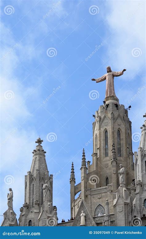 Church Of The Sacred Heart On Mount Tibidabo In Barcelona Editorial