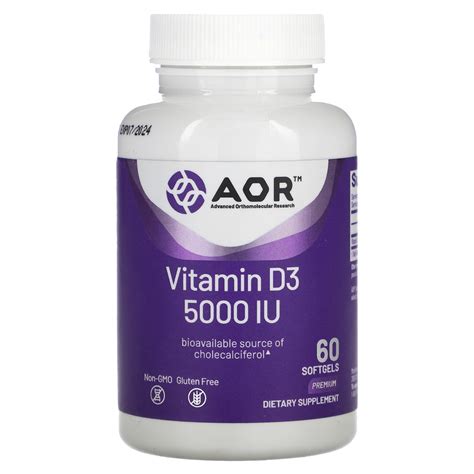 Advanced Orthomolecular Research AOR Vitamin D3 5 000 IU 60 Softgels