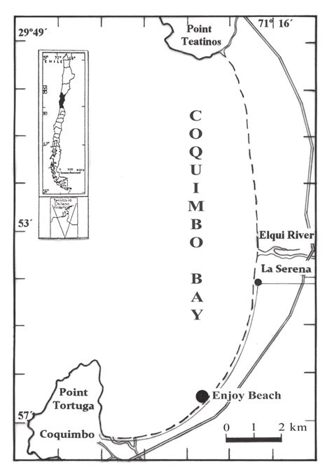 Upper left, map of Chile characterizing the Region of Coquimbo. Right ...