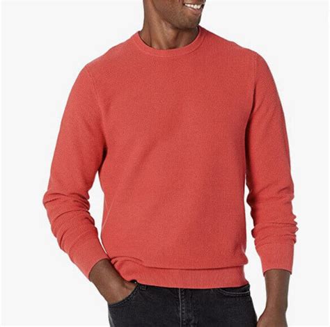 Goodthreads Men S Crewneck Thermal Stitch Soft Cotton Sweater Red M