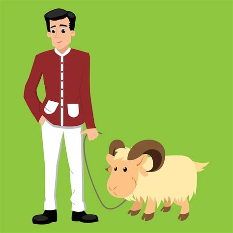 Premium Vector | Cartoon of muslim man carrying goat