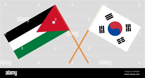 Crossed Flags Of Jordan And South Korea Official Colors Correct Proportion Vector