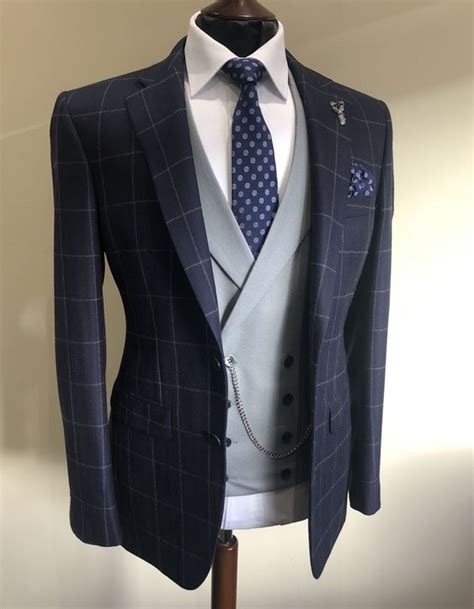 Navy Suit Grey Check Vest Rental Option Euro Ubicaciondepersonas