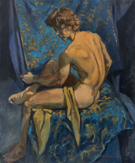 Seated Male Nude With Blue Background Clamp