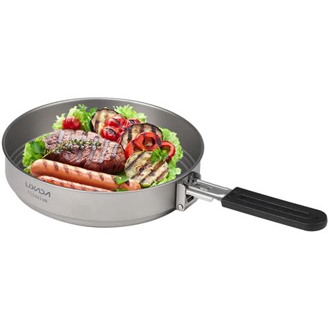 Lixada Ml Titanium Fry Pan With Foldable Handle Portable Ultralight