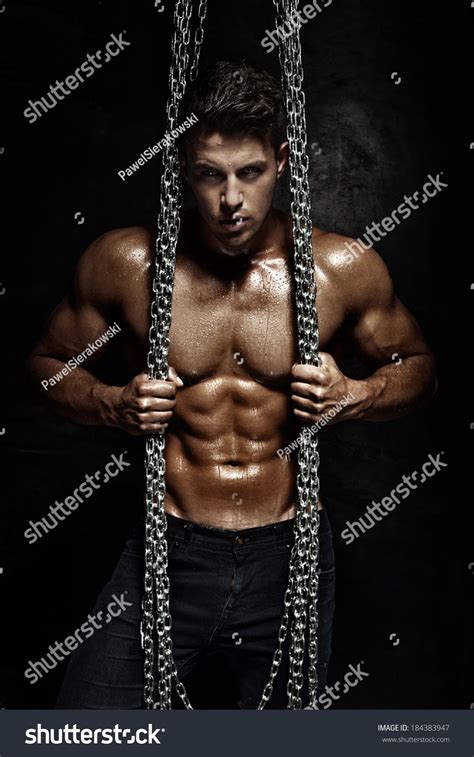 Handsome Bodybuilder Posing Naked Chains Looking Stock Photo Shutterstock