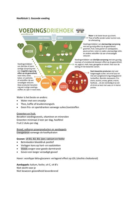 Samenvatting Voedingsleer Hoofdstuk 1 Gezonde Voeding Water Is Het