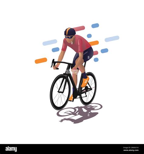 Male Athlete Riding Bike Vector Illustration Riding Bicycle Active Sport Illustration Stock