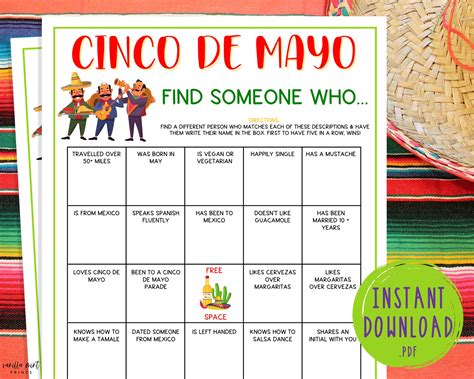 Cinco De Mayo Find Someone Who Party Game Mexican Party Games Fun