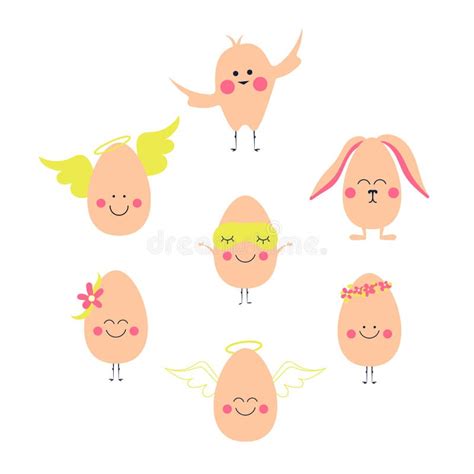 Easter Eggs Characters with Emotions. Egg Angels, Easter Bunny, Chicken ...