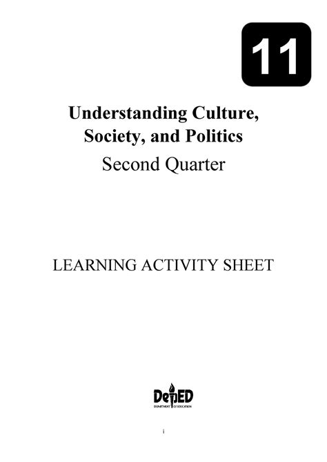 Understanding Culture Society And Politics Q2 Las I Understanding Culture Society And