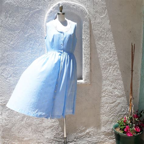 1970s Cotton Dress Xl Light Blue Dress Etsy