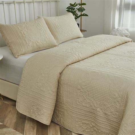 Amazon Brandream Beige Quilt Set Cotton Twin Size Elegant Quilt