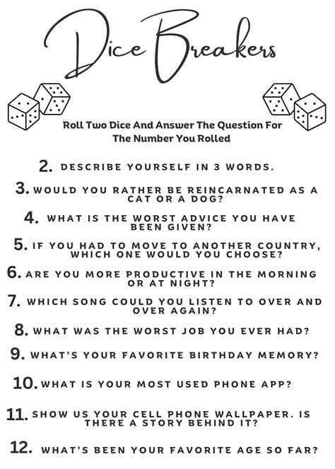 Dicebreakers Icebreaker Game Icebreaker Questions Conversation Starters