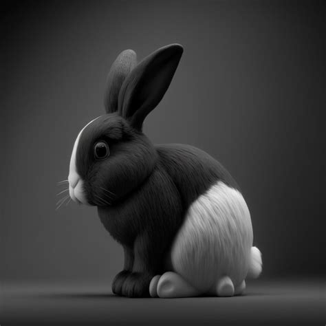 Premium Photo | Illustrations of a black and white rabbit 3d cartoon