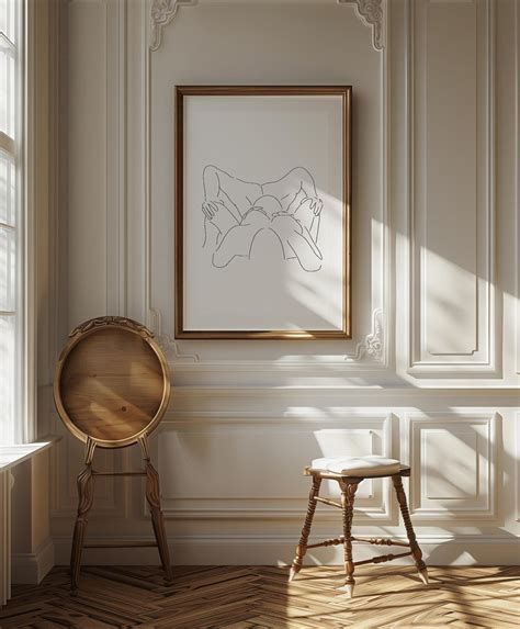 Nudity Sexy Bedroom Line Art Get Naked Couple Art Valentines Day Gift Above Bed Wall Art