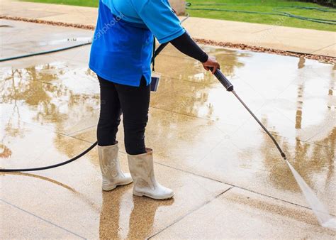 Floor cleaning with high pressure water jet — Stock Photo ...