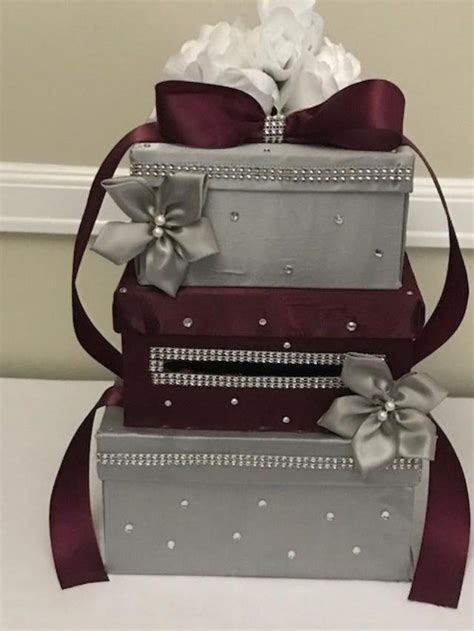 Silver And Burgundy Card Box Etsy Burgundy Silver Wedding Silver