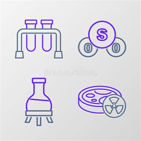 Set Line Test Tube With Toxic Liquid Sulfur Dioxide So2 And Icon