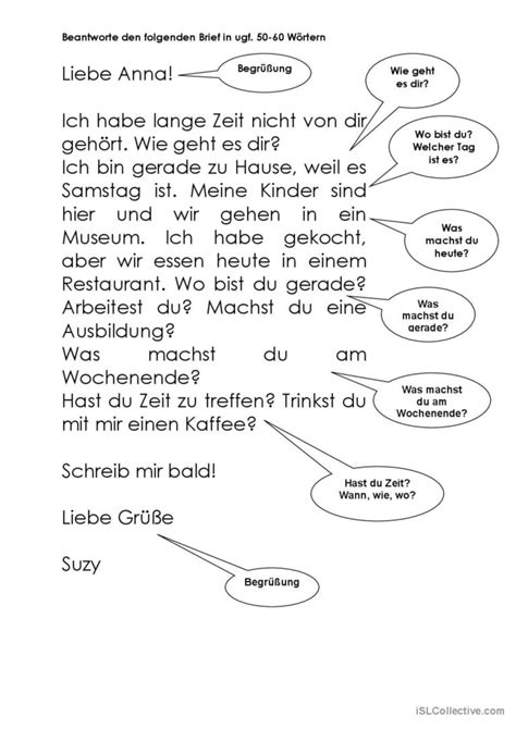 A Brief Zum Lesen Und Beantworten E Deutsch Daf Arbeitsbl Tter Pdf Doc