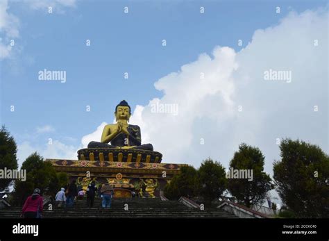 The golden Buddha Statue in Ravangla Buddha Park, Sikkim, selective ...