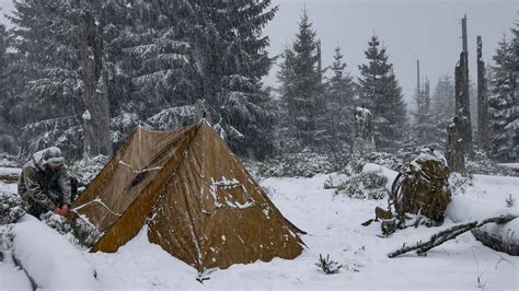 Caught In A Snow Storm Winter Solo Overnighter In Hot Tent Youtube