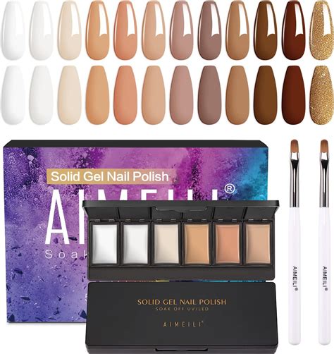 AIMEILI Solid Cream Gel Nail Polish With Brush Colors Neutral Nude Brown White Solid Gel