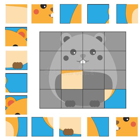 Puzzle Game with Hamster. Kids Activity Sheet Stock Vector ...