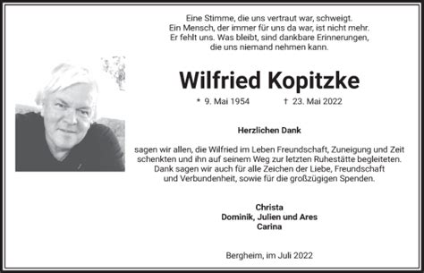 Traueranzeigen Von Wilfried Kopitzke Wirtrauern