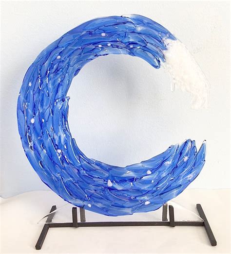 Cobalt Blue Stained Glass Ocean Waves Fused Tabletop Art Panel Etsy