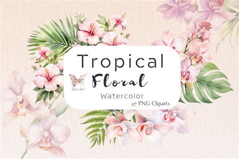 Watercolor Tropical Flower Cliparts Graphic By BLOSSOM Clipart