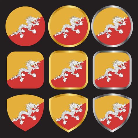 Bhutan Flag Vector Icon Set With Gold And Silver Border 10400326 Vector