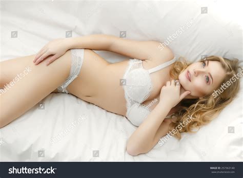 Sexy Blonde Lying On White Bed Stock Photo Shutterstock