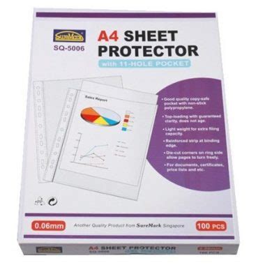 SUREMARK SHEET PROTECTOR SQ 5006 0 06MM A4 100s The Stationery Shop