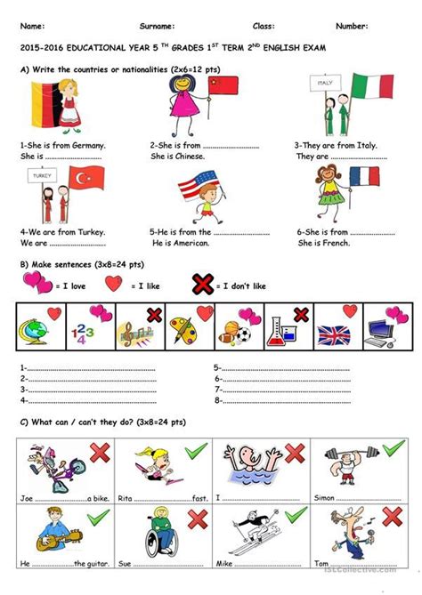 5th Grade 2nd Exam English Esl Worksheets For Distance Learning Worksheets Library