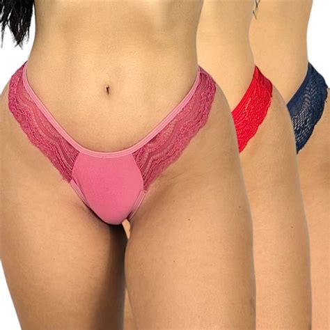 Kit 3 Calcinha Fio Duplo Lingerie Renda Lateral Confortavel Tanga Dia Dia Moda Intima Feminina