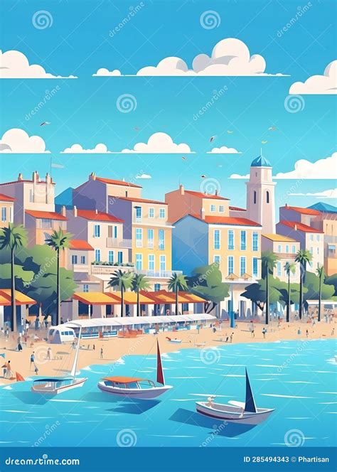 Cannes Riviera Abstract Travel Poster Of French Coastal Splendo Stock