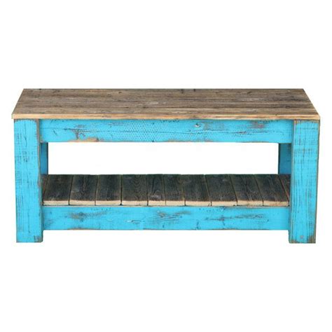 Turquoise Combo Coffee Table With Shelf Farmhouse Coffee Tables