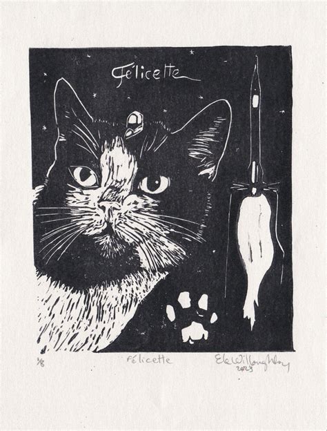 Félicette Space Cat Block Print the First and Only Cat - Etsy