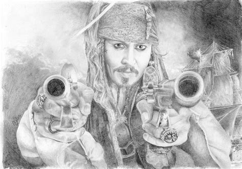 Captain Jack Sparrow And The Black Pearl Drawing by Bitten Kari