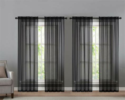 4 Pack Basic Home Rod Pocket Sheer Voile Window Curtains Black