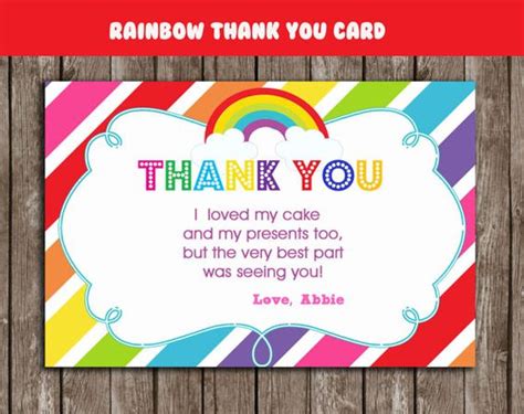 Rainbow Thank You Card Thank You Note 2 Per Page Rainbow Favors