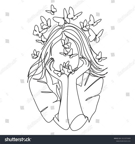 Woman Face Butterfly Line Art Female Stock Vector (Royalty Free ...