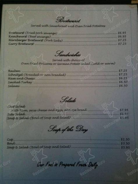 Menu at Bavarian Restaurant, Kirby, Farm-To-Market Rd 78