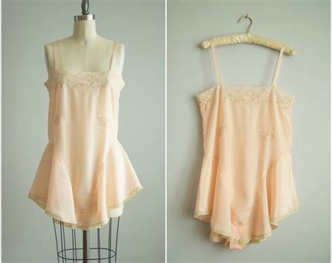 Vintage S Lingerie S Silk And Lace Step In Floral Lace Lingerie Georgia Peach Teddy