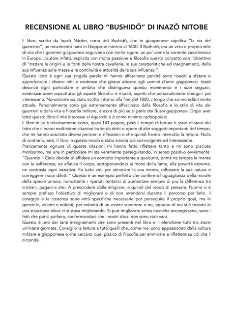 Recensione Libro Bushidō Sintesi Del Corso Di Italiano Docsity