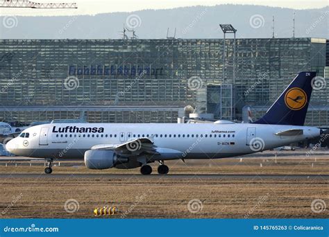 Lufthansa Plane Taxiing On Taxiway In Frankfurt Airport Fra Editorial