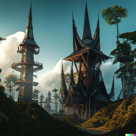 KREA AI Sauron Tower And Rumah Gadang In Paradise Forest