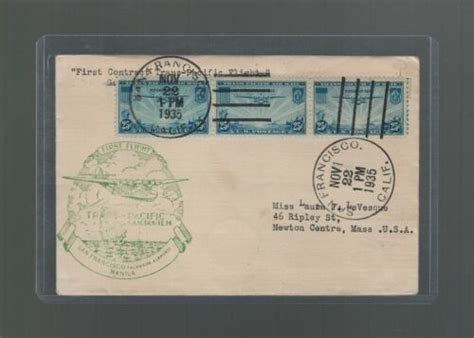 US First Flight Cover Pan Am SF To Newton Center Via Manila 1935 US Sc